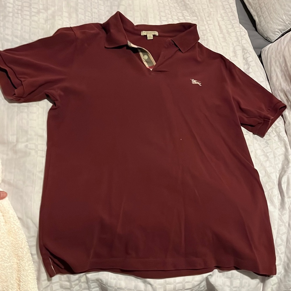 Mens maroon Burberry polo size large